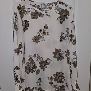 Maurices White and Brown Floral Blouse